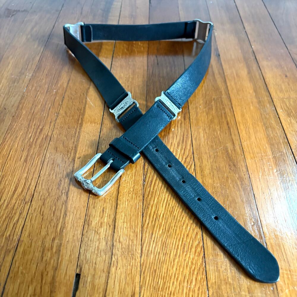 Vintage Albatros Made in Italy Leather Belt, XL Silver Tone